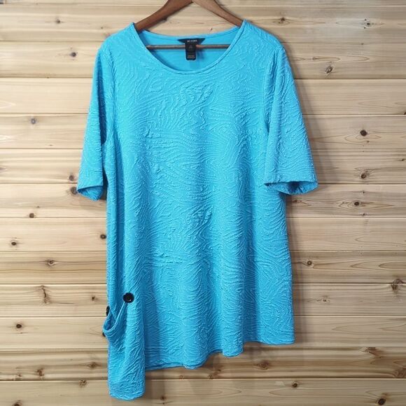 Ali Miles Top Womens 1X Blue Crinkle Art Asymmetric Tunic Blouse Colorful - Picture 1 of 9